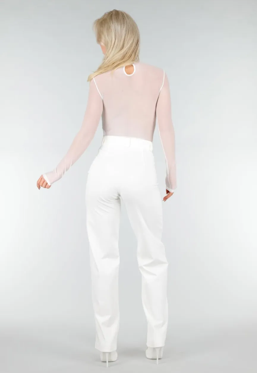 Witte Kanten Body met Lange Mouwen en Beugel
