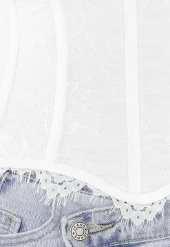 Witte Kanten Bustier Top met Vetersluiting