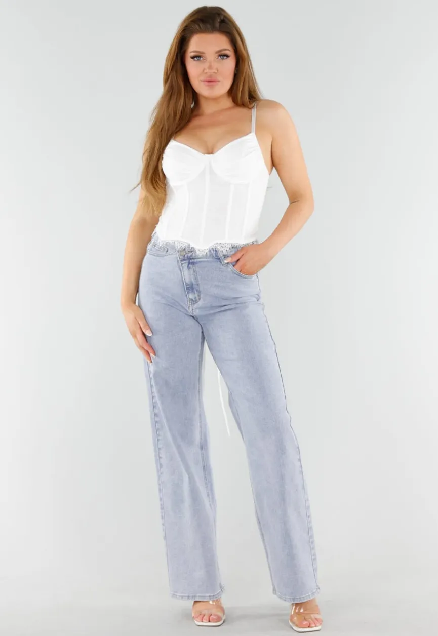 Witte Kanten Bustier Top met Vetersluiting