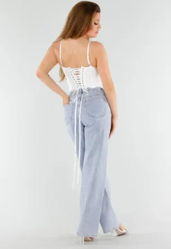 Witte Kanten Bustier Top met Vetersluiting