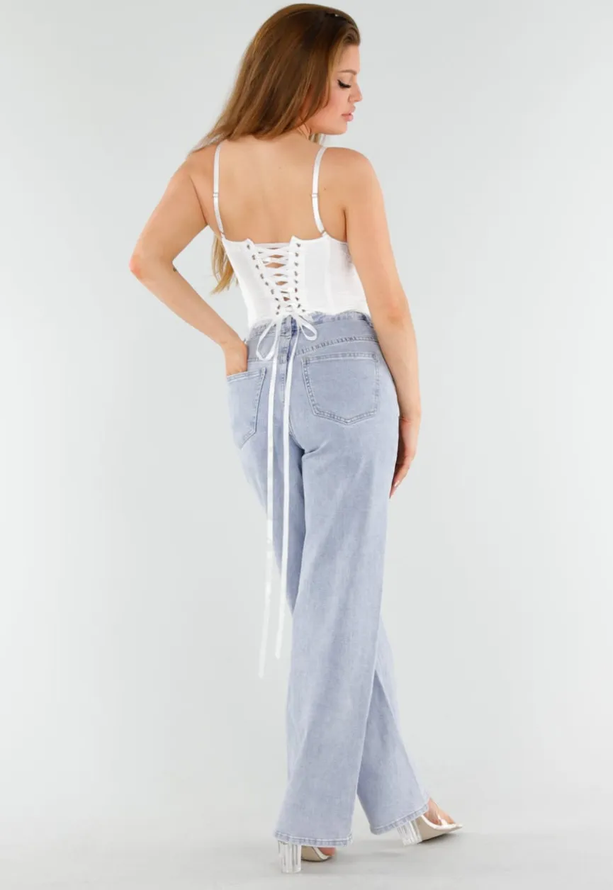 Witte Kanten Bustier Top met Vetersluiting