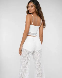 Witte Kanten Co-ord Set met Crop Top en Wide Leg Broek