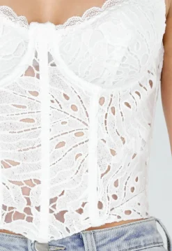 Witte Kanten Korset Top met Vetersluiting