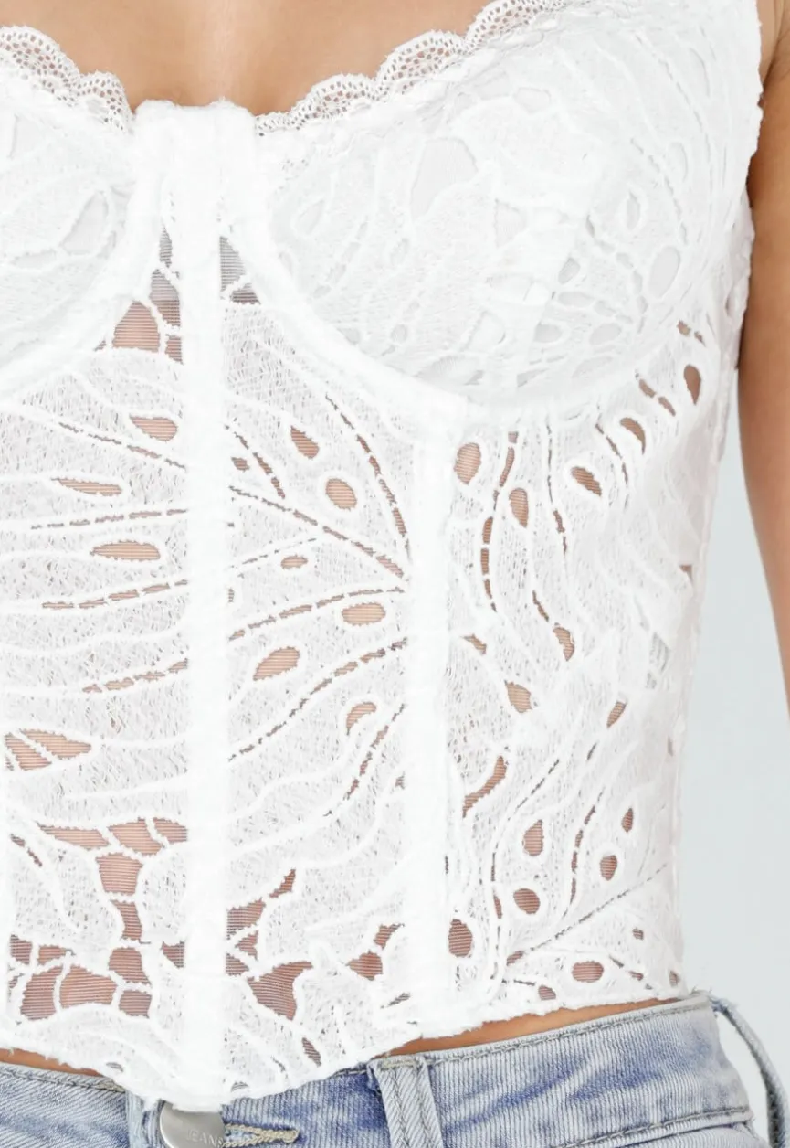Witte Kanten Korset Top met Vetersluiting