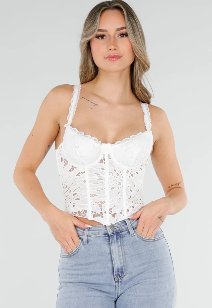 Witte Kanten Korset Top met Vetersluiting