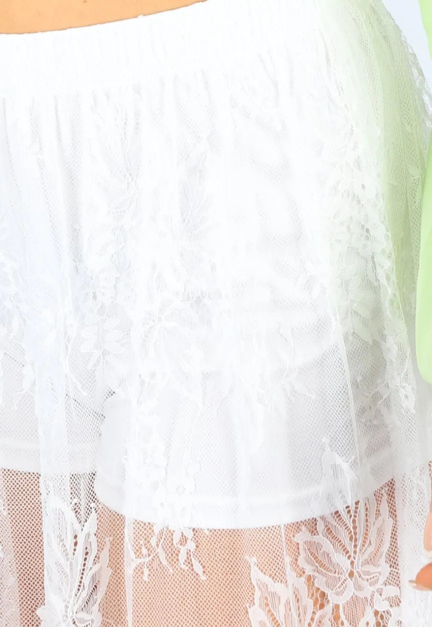 Witte Kanten Maxi Rok met Ingewerkt Stretch Broekje en Tailleband