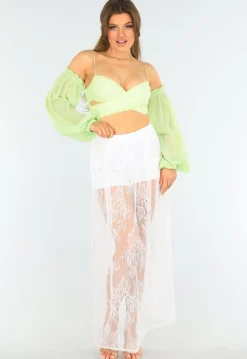 Witte Kanten Maxi Rok met Ingewerkt Stretch Broekje en Tailleband