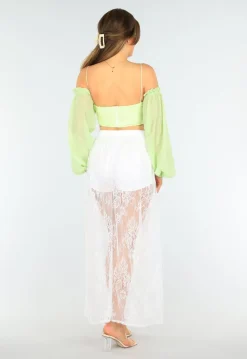 Witte Kanten Maxi Rok met Ingewerkt Stretch Broekje en Tailleband