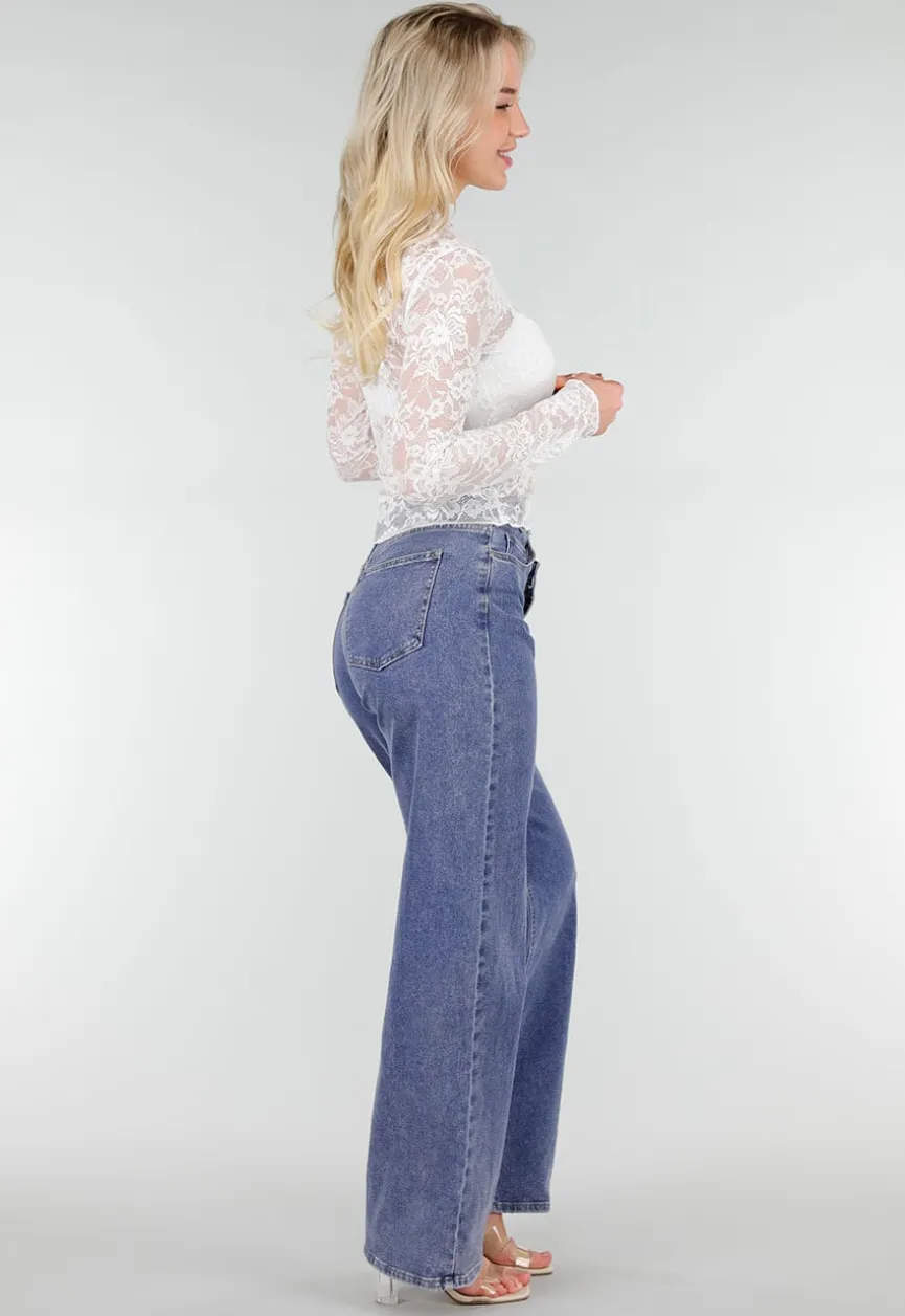 Witte Kanten Mesh Top met Stretch en Col