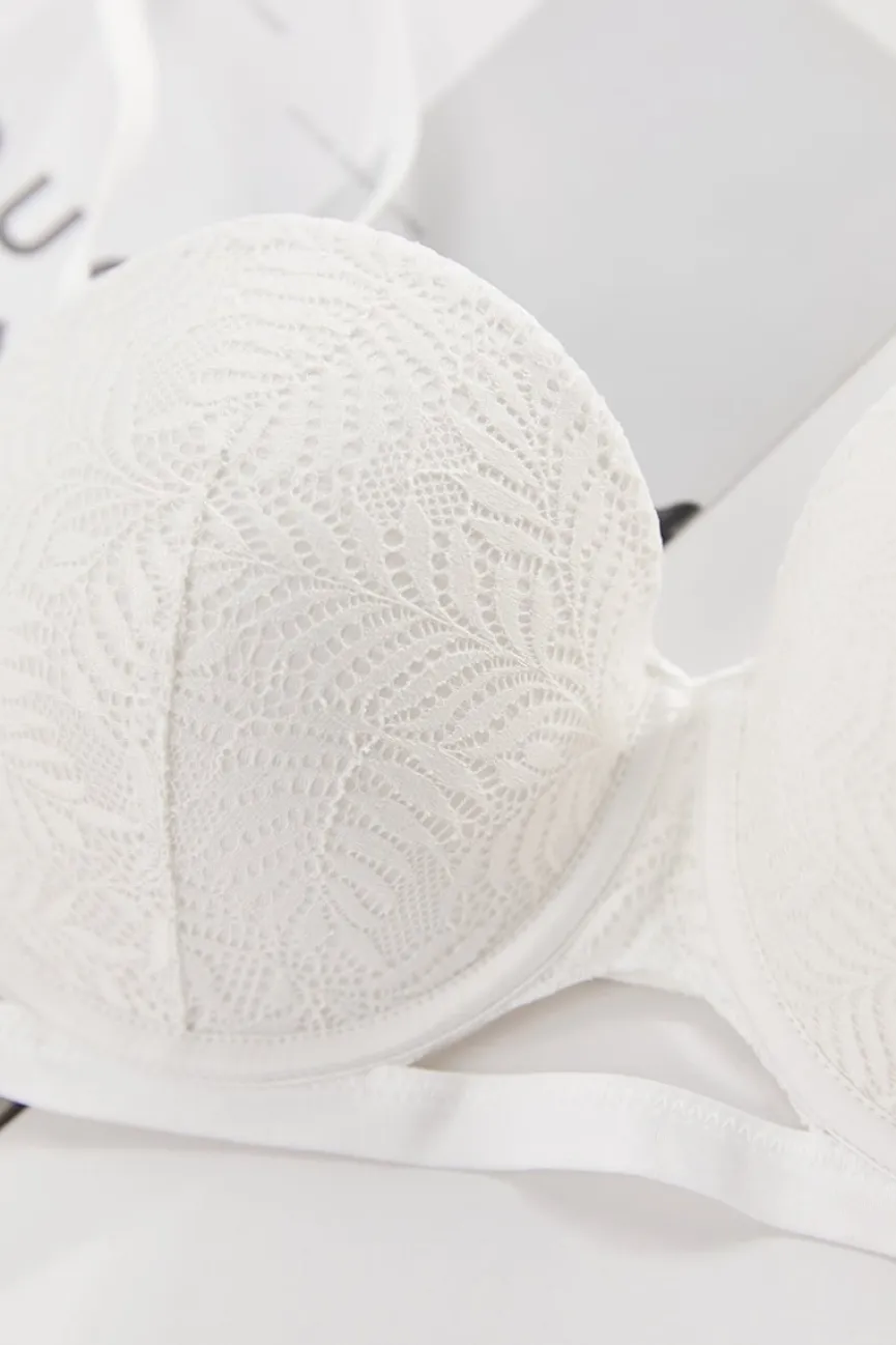 Witte Kanten Push-Up BH met Beugel en Afneembare Bandjes