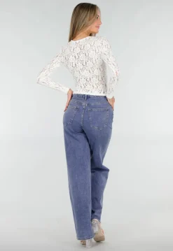 Witte Kanten Wikkel Top met Lange Mouwen