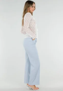 Witte Kant Top met Ruches en Lange Mouwen