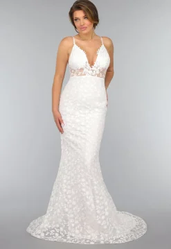 Witte Lange Bruidsjurk met Geborduurde Details