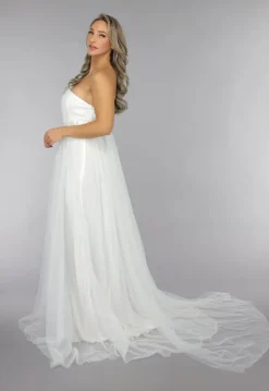 Witte Lange Mesh Bridal Jurk