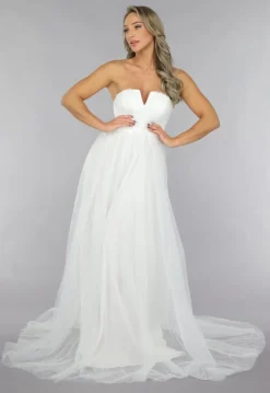 Witte Lange Mesh Bridal Jurk