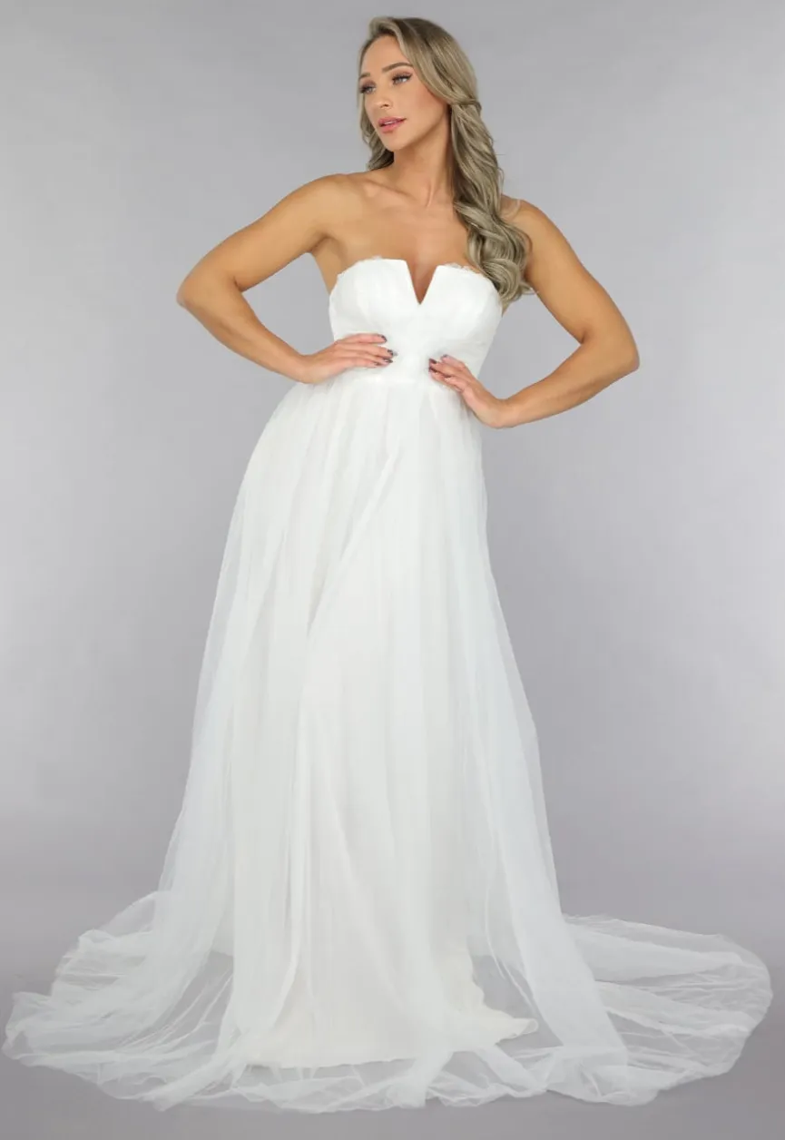 Witte Lange Mesh Bridal Jurk