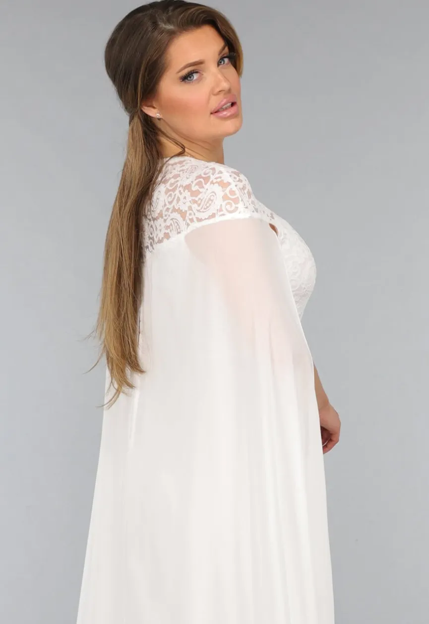 Witte Lange Trouwjurk met Chiffon Mouwen