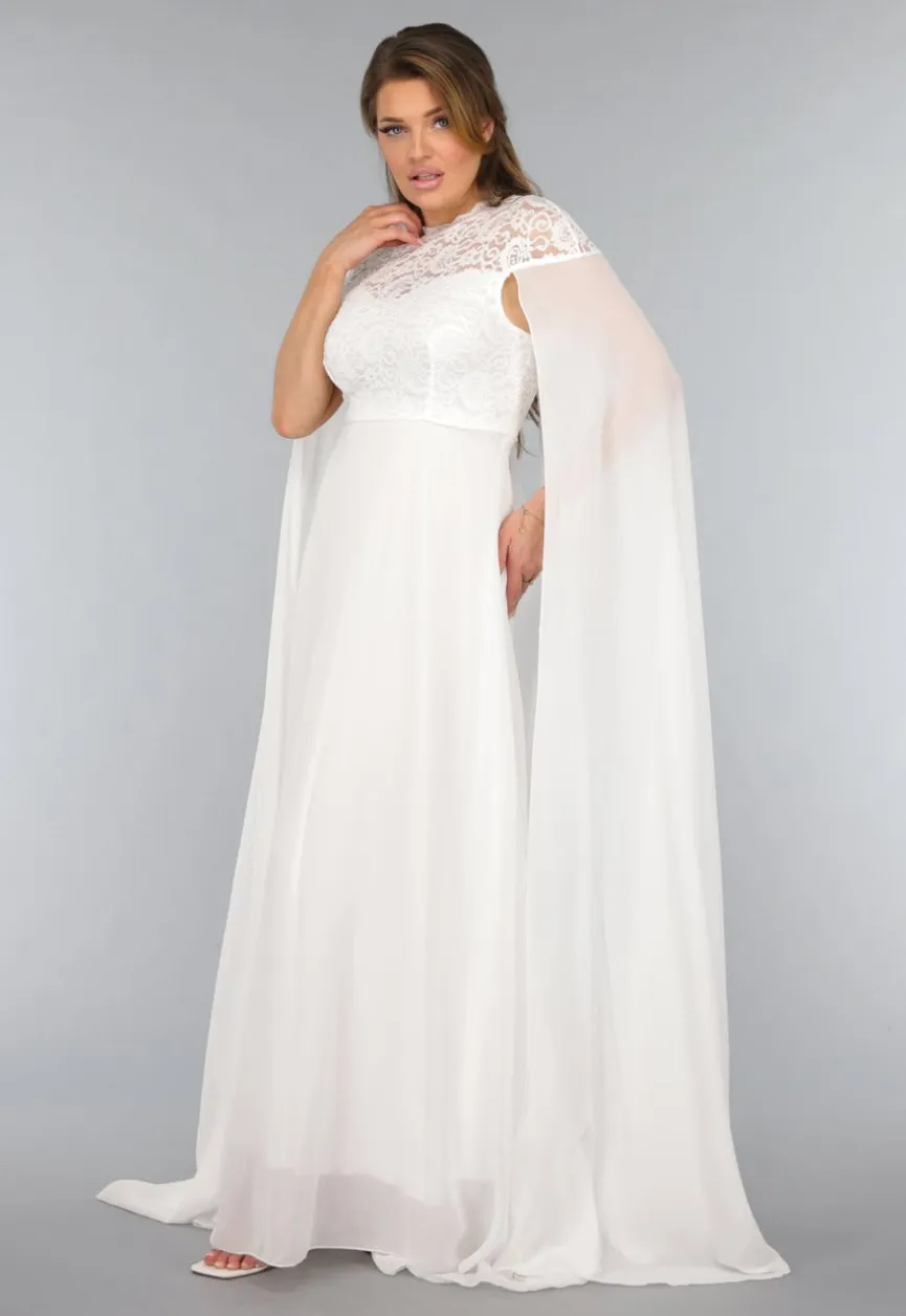 Witte Lange Trouwjurk met Chiffon Mouwen