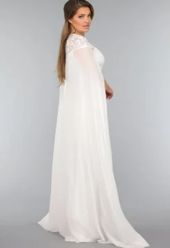 Witte Lange Trouwjurk met Chiffon Mouwen