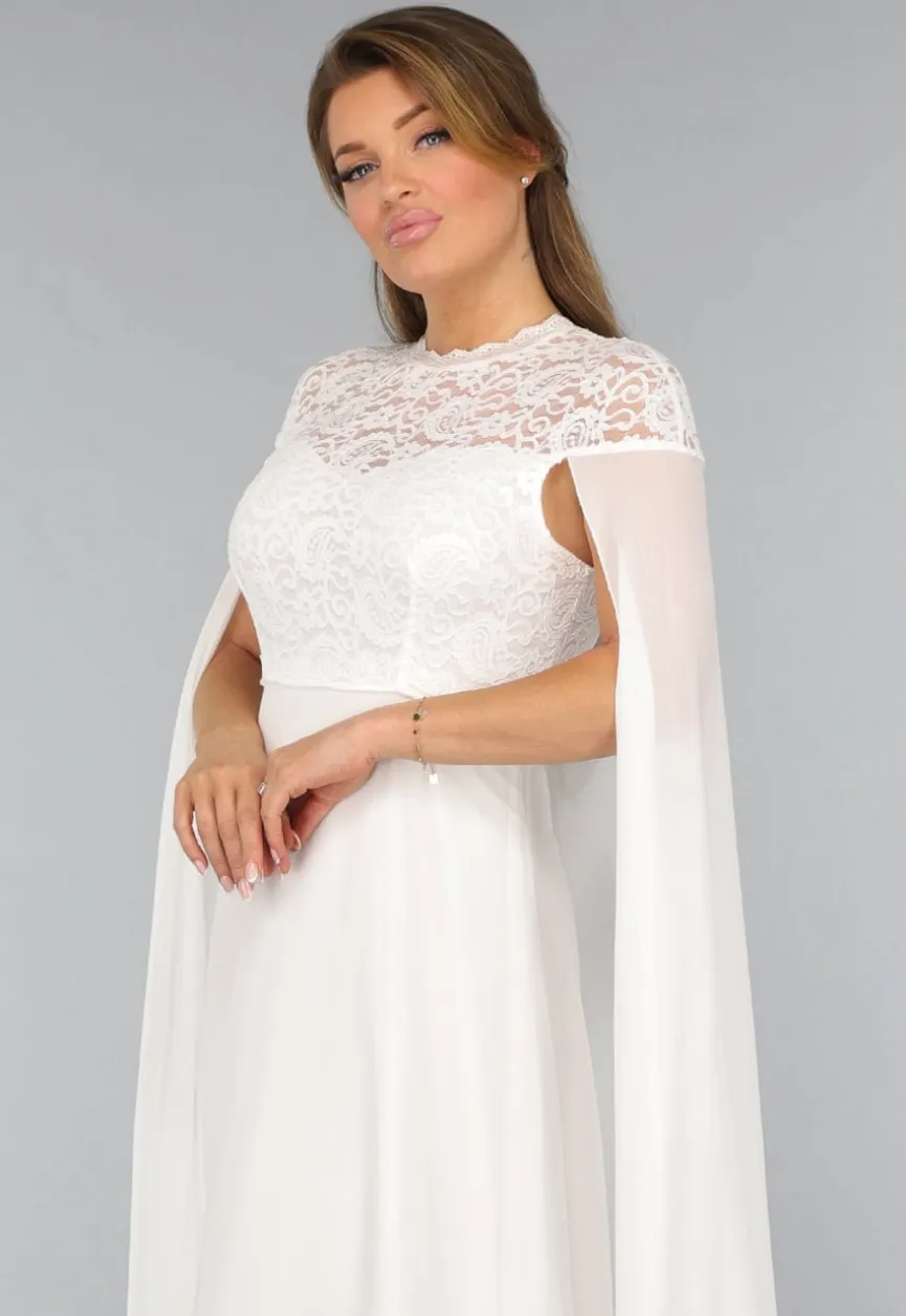Witte Lange Trouwjurk met Chiffon Mouwen