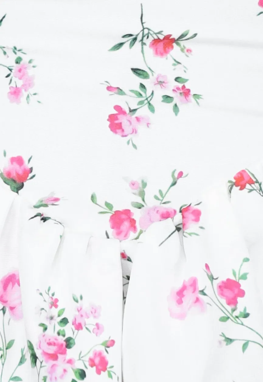 Witte Layered Bloemenjurk met Strikdetail