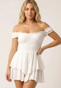 Witte Layered Polkadot Off Shoulder Playsuit