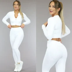 Witte Longsleeve Sporttop met Rits