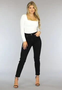 Witte Longsleeve Top met Vierkante Hals