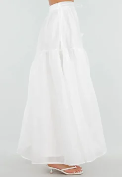 Witte Maxi Rok met Strikceintuur en Volant