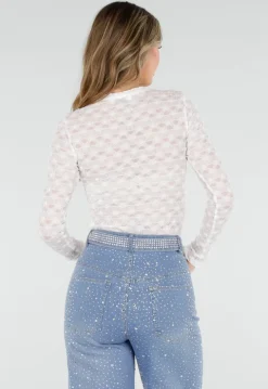 Witte Mesh Body met Lange Mouwen