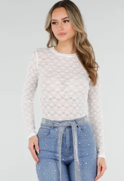 Witte Mesh Body met Lange Mouwen