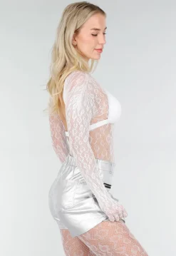 Witte Mesh Bodystocking met Lange Mouwen en Stretch