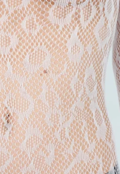 Witte Mesh Bodystocking met Lange Mouwen en Stretch