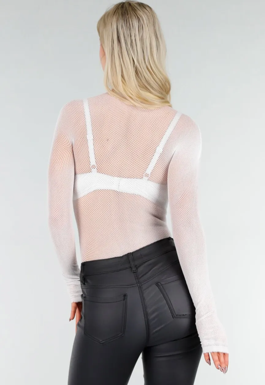 Witte Mesh Fishnet Body met Stretch