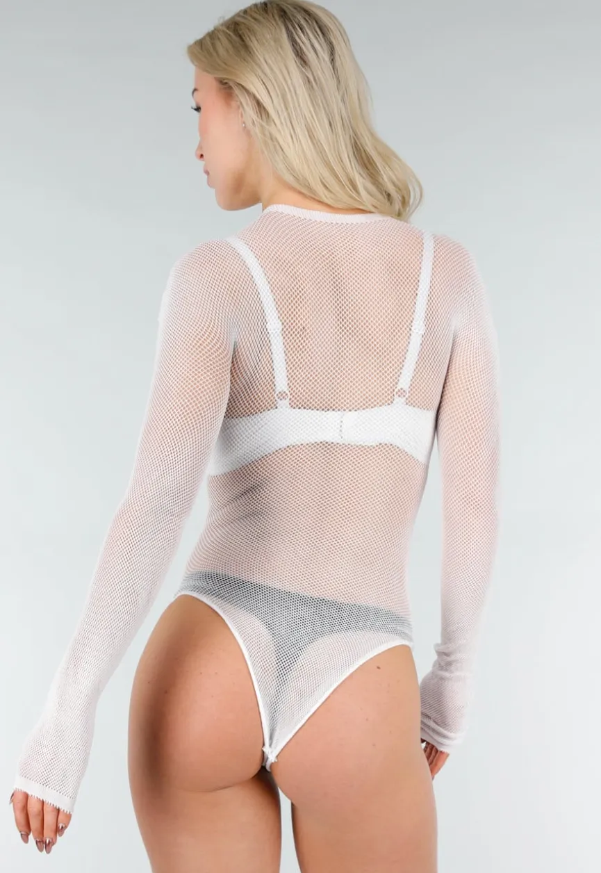 Witte Mesh Fishnet Body met Stretch