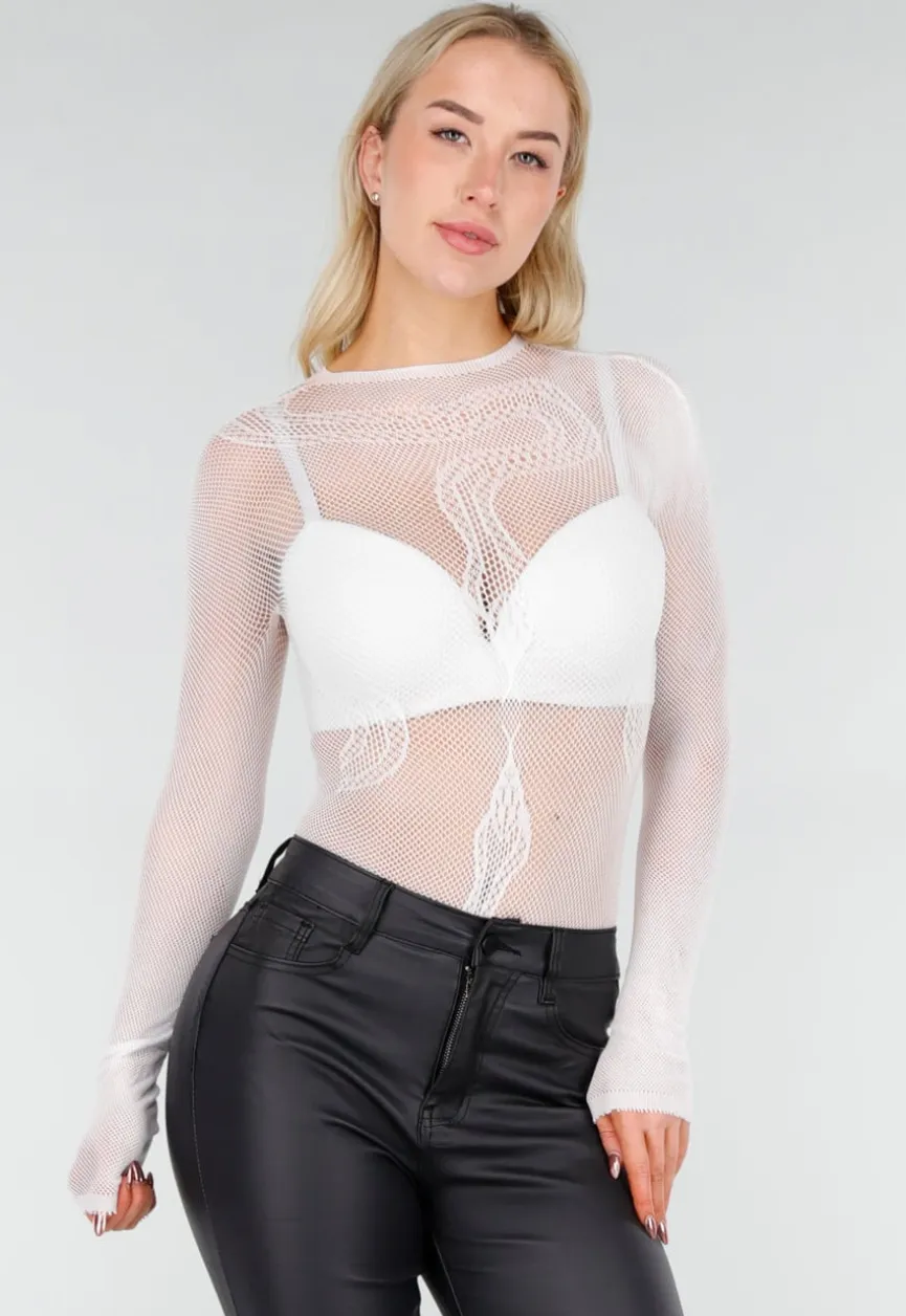 Witte Mesh Fishnet Body met Stretch