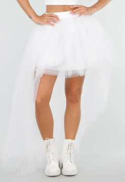 Witte Mesh High Low Rok met Tule Lagen
