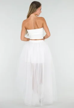 Witte Mesh High Low Rok met Tule Lagen