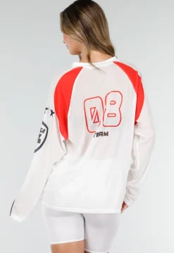 Witte Mesh Jersey Top met Lange Mouwen