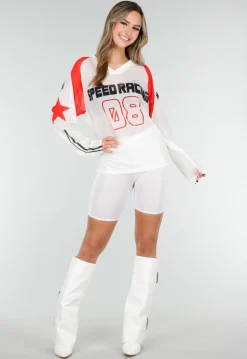 Witte Mesh Jersey Top met Lange Mouwen