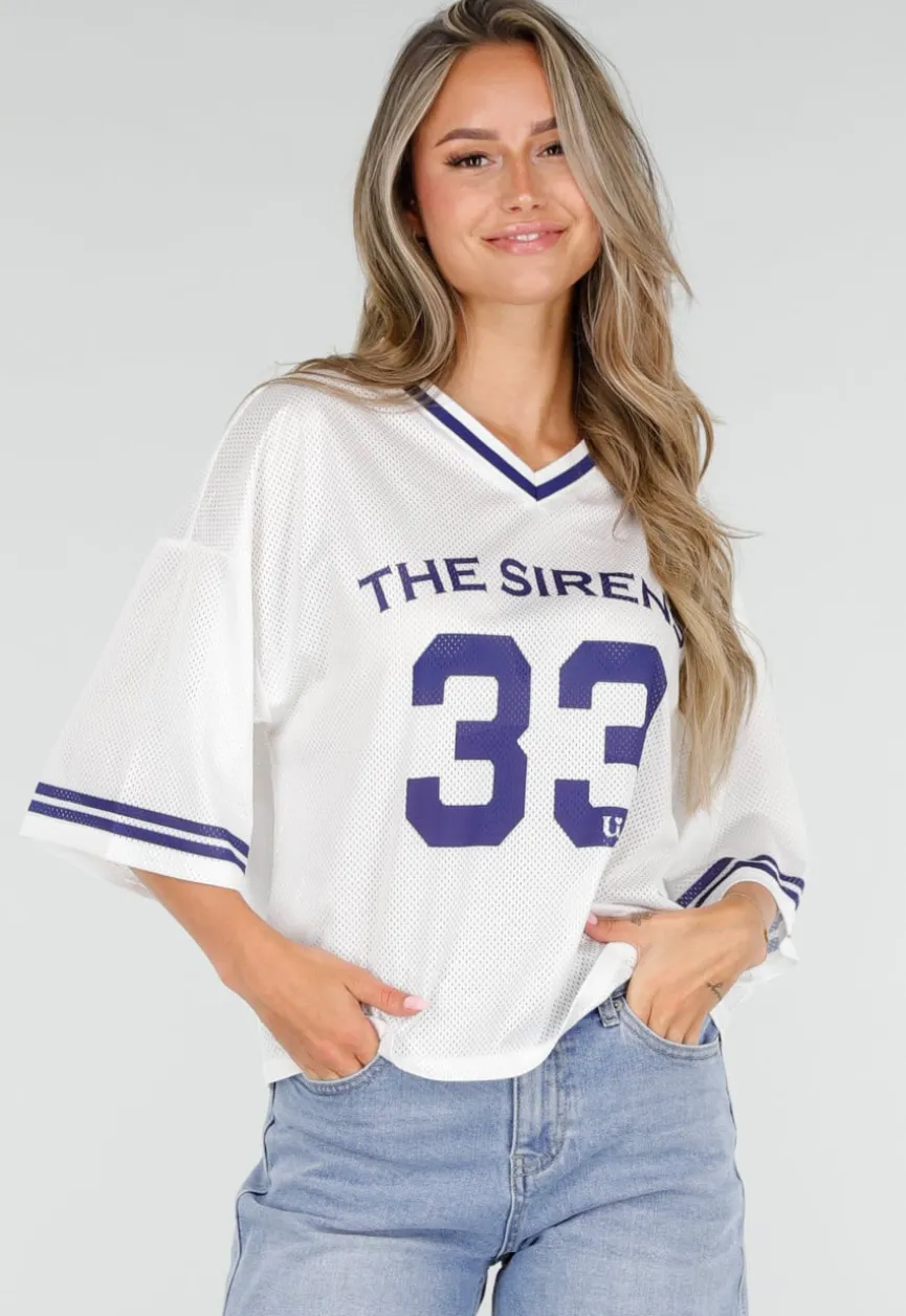 Witte Mesh Oversized Jersey T-Shirt met V-Hals