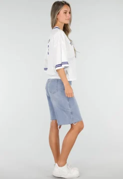 Witte Mesh Oversized Jersey T-Shirt met V-Hals