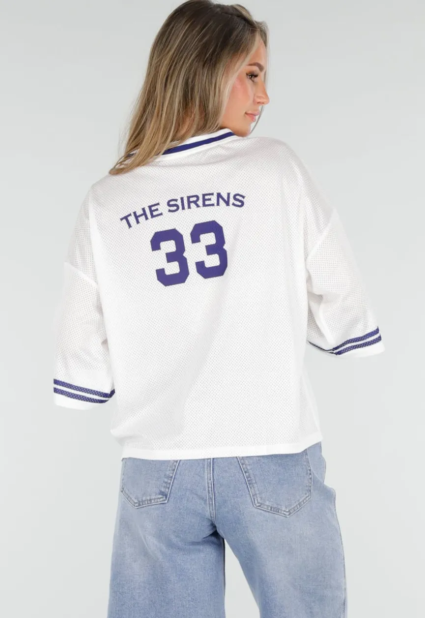 Witte Mesh Oversized Jersey T-Shirt met V-Hals