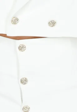 Witte Mini Rok met Overslag en Goudkleurige Knopen