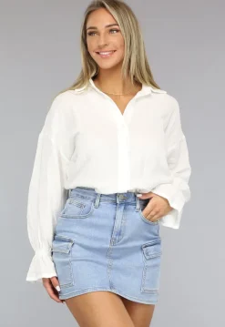 Witte Mousseline Blouse met Trompetmouwen
