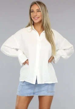 Witte Mousseline Blouse met Trompetmouwen