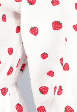 Witte Mousseline Overslag Jurk met Aardbeien