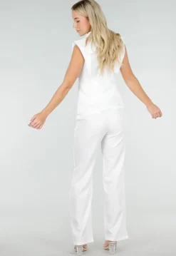 Witte Mouwloze Blazer Top met Knopen en Reverskraag
