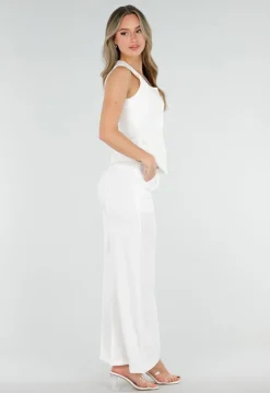 Witte Mouwloze Blazer Top met Vierkante Hals