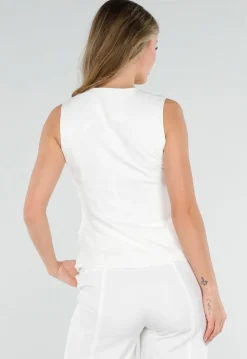 Witte Mouwloze Blazer Top met Vierkante Hals